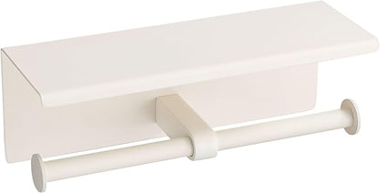 BGL Double Toilet Paper Holder with Shelf White Stainless Steel 304 Wall Mount Double Toilet Roll Holder for Bathroom