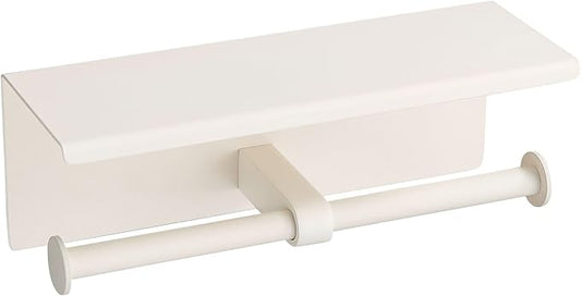 BGL Double Toilet Paper Holder with Shelf White Stainless Steel 304 Wall Mount Double Toilet Roll Holder for Bathroom