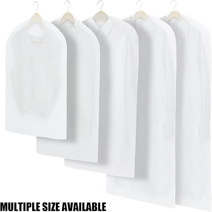 LeLehome Set of 5 Transparent Garment Bags, 24" X 32" Dustproof Washable Clear Travel Suits Clothes Covers, See-Through Coats Organizer Dress Protector Storage Bags