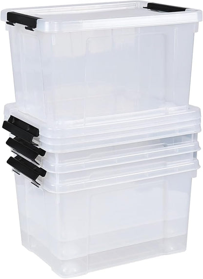 Buyitt 4 Packs 22 Qt. Plastic Storage Bins with Lids, Stackable Storage Containers Box with Latches, Clear