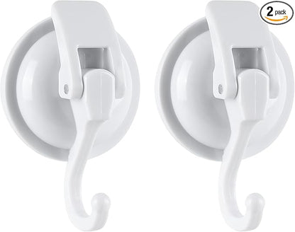 YSSILADI Heavy Duty Shower Suction Cup Hooks - Glass and Bathroom Robe Hangers, Reusable, No Hole Punch - White, 2 Pack