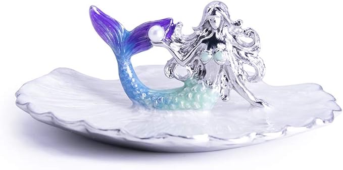 LARAINE Jewelry Tray Ring Display Holder Mermaid Trinket Dish Home Decorative Plate For Earrings Necklace Bracelet Organizer Display (Blue&Purple)