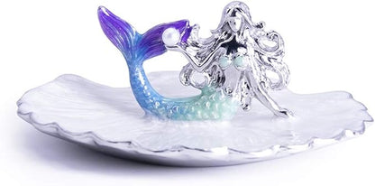 LARAINE Jewelry Tray Ring Display Holder Mermaid Trinket Dish Home Decorative Plate For Earrings Necklace Bracelet Organizer Display (Blue&Purple)