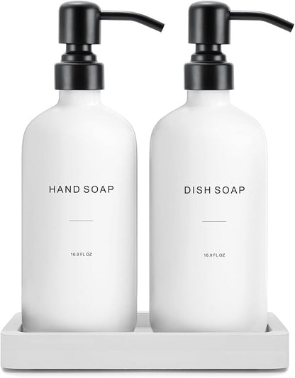 Prus Waso Kitchen Soap Dispenser Set, White Soap Dispenser with Black Stainless Steel Pump, Perfect for Modern Kitchen Decor. (White)