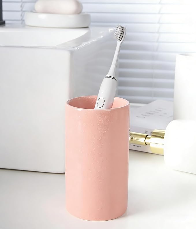 AHCDKKY Ceramic Electric Toothbrush Holder,Bathroom Cup for Toothbrush and Toothpaste Organizer,Bathroom Tooth Brush Holders(300ml,Pink)