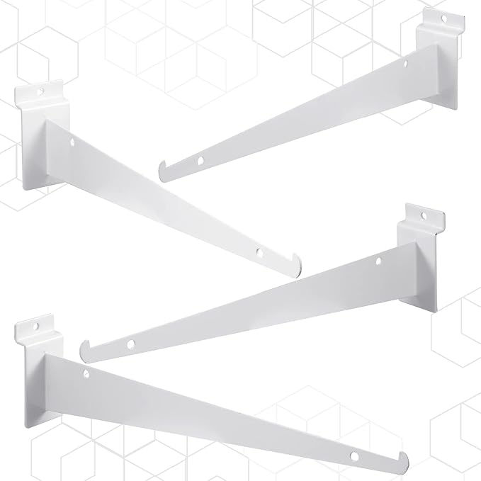 Oudain 12" Slatwall Shelf Bracket with Lip Heavy Duty Slat Wall Brackets Bulk Floating Metal Slatwall Accessories for Shelving Display Garage Kitchen Mounting Supplies(White,30 Pcs)