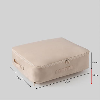 HEVOY Ultra Space Saving Self Compression Organizer, Self Compression Storage Bags, Foldable Closet Organizers Storage Tote, Moving Bag Containers with Handle for Comforters, Blankets (Beige, Medium)