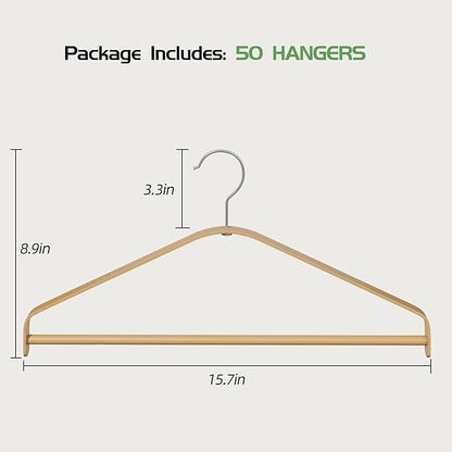 APRTAT Bamboo Wood Hangers 50 Packs, Coat Hangers, Clothes Hangers with 360-Degree Rotatable Hook, Heavy Duty, Non Slip Suit Hangers for Clothes, Jacket, Shirt, Tank Top, Pant (Bamboo, 50 PCS)