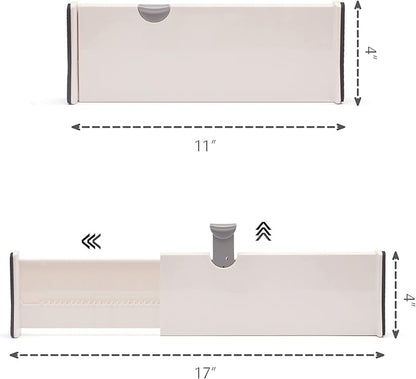 DIOMMELL 4 Pack Adjustable Dresser Drawer Dividers Organizers, Plastic Expandable Drawer Organization Separators for Kitchen, Bedroom, Closet, Bathroom and Office Drawers