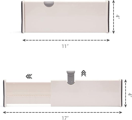 DIOMMELL 4 Pack Adjustable Dresser Drawer Dividers Organizers, Plastic Expandable Drawer Organization Separators for Kitchen, Bedroom, Closet, Bathroom and Office Drawers