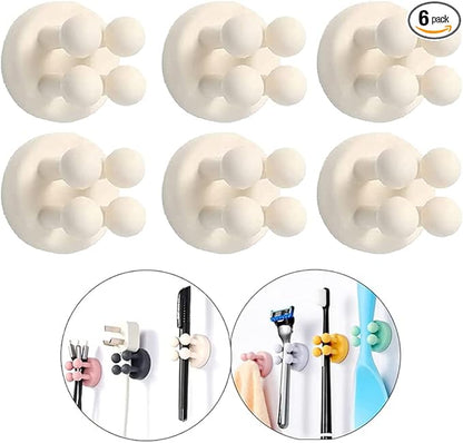 Defrko Silicone Toothbrush Holders - 6 Pcs Razor Hooks Adhesive Wall Mounted for Hanging Towel Key Plug Cable, Utility Decor Stick to Dorm Room Essentials Function for Kitchen Bathroom Home Office
