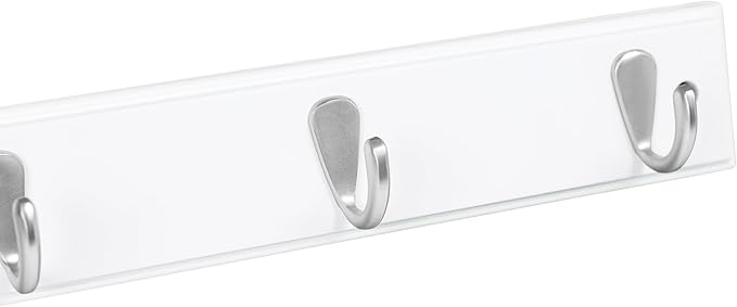 BIRDROCK HOME Modern 3 Hook Coat Rack | Wall Mounted Key Cap & Hat Rack | White Finish | Satin Nickel Hooks