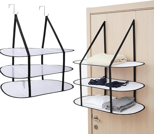 CINPIUK 3-Tier Sweater Drying Rack Over The Door, Foldable Mesh Hanging Dryer Flat with Hooks, Large Breathable Laundry Drying Hanger, Clothes Lay Flat Dryer for Apartments Dorms Bathrooms