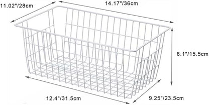 SANNO Freezer Baskets, Pantrty Storage Bins, Farmhouse Metal Wire Organizer for Kitchen Pantry Organizer 14"x11"x6"