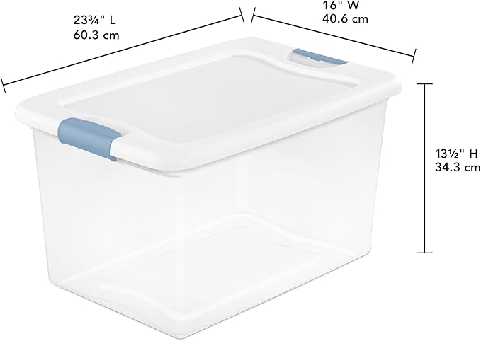 Sterilite 12 Pack Latching Box, 64 Qt Plastic Storage Container, Stackable Large Home or Office Tote Organizers with Secure Lids, White