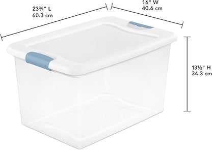 Sterilite 8 Pack Latching Box, 64 Qt Plastic Storage Container, Stackable Large Home or Office Tote Organizers with Secure Lids, White