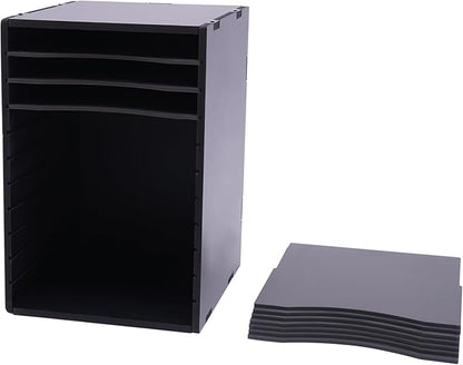 Vertical Desktop Sorter 11 Slots, Black Mail Organizer Vertical File Organizer, PVC Paper Sorter Organizer with 11 Adjustable Compartments, Construction Paper Storage Mailbox for Home Office (Black)