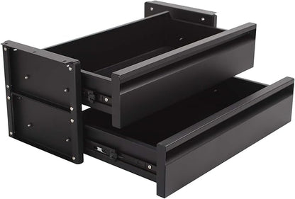 15 in 2-tier Under Desk Drawer,Adjustable Height, Pull out Storage Organizer with Slide Extension Mounted Under Flat Wooden Table or Workbench, Carbon Steel Hidden Desk Drawer