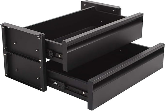 15 in 2-tier Under Desk Drawer,Adjustable Height, Pull out Storage Organizer with Slide Extension Mounted Under Flat Wooden Table or Workbench, Carbon Steel Hidden Desk Drawer