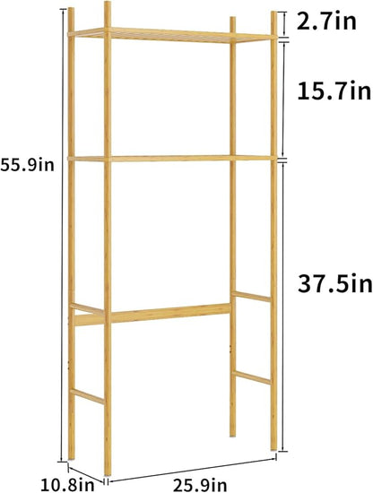 QSN SILK LU 2 Tier Over The Toilet Organizer Rack Bamboo, Freestanding Bathroom Toilet Storage Shelf, Space Saving and Easy to Install, Adjustable Feet, Adjustable Bottom Rod