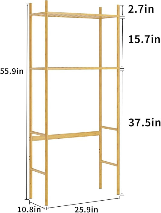 QSN SILK LU 2 Tier Over The Toilet Organizer Rack Bamboo, Freestanding Bathroom Toilet Storage Shelf, Space Saving and Easy to Install, Adjustable Feet, Adjustable Bottom Rod