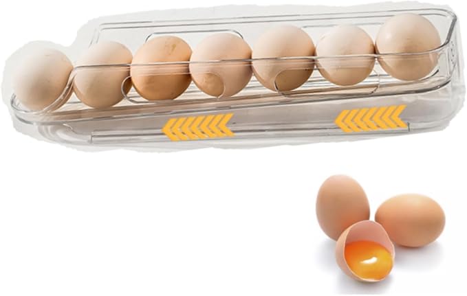 Egg Holder for Fridge,Stackable 1-4 Tiers Container,Auto Rolling Fridge Organizer for Refrigerator,Space-Saving Dispenser Holder,Refrigerator Egg Rack Transparent (1 Pack)