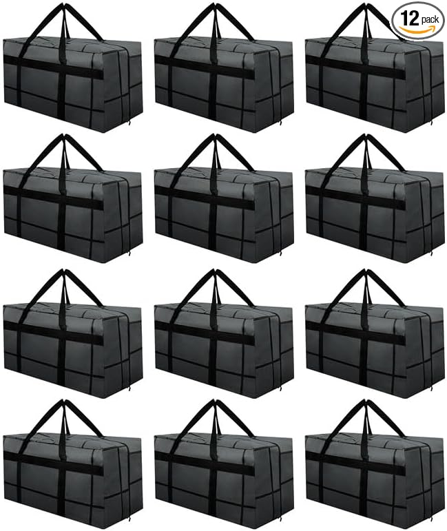 12Pack Extra Large Heavy Duty Moving Bags with Zippers & Reinforced Handles Heavy-Duty Storage Totes – Moving Boxes for Clothes, College Supplies, and Moving – Waterproof & Foldable (Large)
