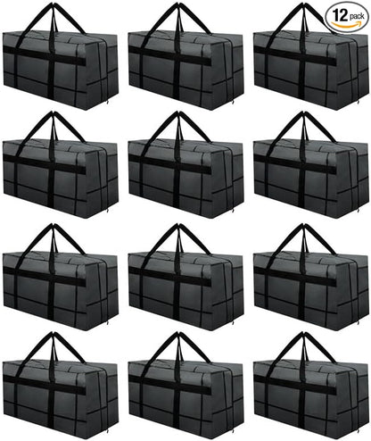 12Pack Extra Large Heavy Duty Moving Bags with Zippers & Reinforced Handles Heavy-Duty Storage Totes – Moving Boxes for Clothes, College Supplies, and Moving – Waterproof & Foldable (Large)