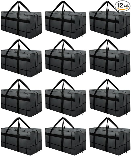 12Pack Extra Large Heavy Duty Moving Bags with Zippers & Reinforced Handles Heavy-Duty Storage Totes – Moving Boxes for Clothes, College Supplies, and Moving – Waterproof & Foldable (Large)