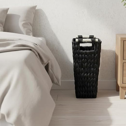 Endymion Black Wicker Trash Can,5 Gallon Bathroom Trash Can with Wooden Handles,Woven Narrow Waste Basket for Bedroom,Office,Living Room