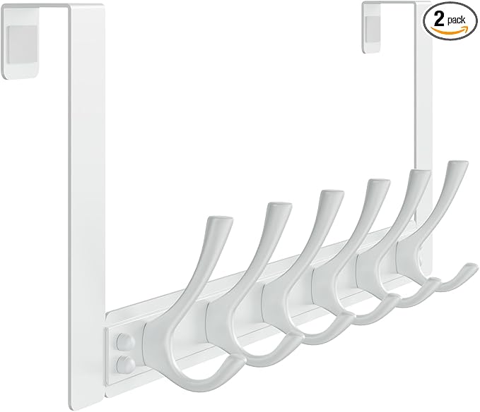 Over The Door Hooks with 6 Hooks for Hanging-Space-Saving,Over The Door Hanger,Over The Door Towel Rack,Towel Hanger for Bathroom,Guaranteed Quality & Compressed Packaging. (1, White-Unassembled)
