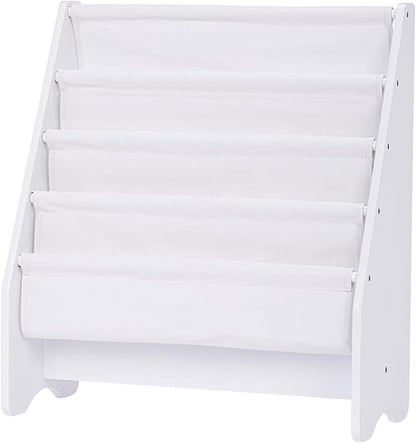 UTEX Kids Bookshelf Storage, Book Shelf for Kids Rooms, 4 Tier Sling Bookshelf for Kids, Toddler, Magazine Book Rack, Children Book Organizer, White
