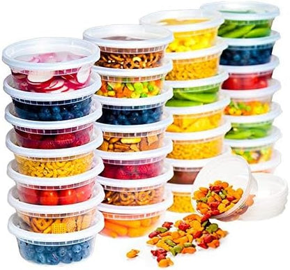 Deli Food Storage Containers with Lids 24 Sets 8oz - Clear Disposable Meal Prep, Microwave Plastic Containers with Lids, BPA Free, Stackable, Leakproof, Reusable Deli Containers, Freezer Safe