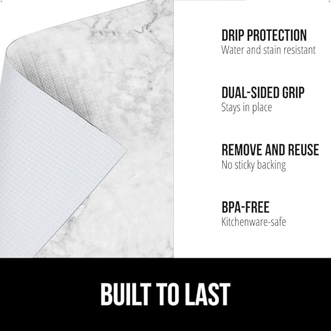 GORILLA GRIP DripGuard Shelf Liner, Non Adhesive Drawer and Kitchen Cabinet Protector, Slip Resistant BPA Free Smooth Surface Plastic Liners for Cabinets, Bathrooms, Closets, 17.5x120 Inch, Marble