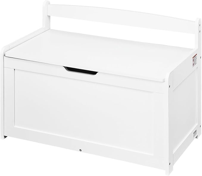 VEVOR Wooden Toy Chest for Kids, Toddler Toy Storage Box with Flip-Top Lid and Safety Hinge, 32.68 x 17.91 x 24.02 Large Kids Storage Bench for Playroom, Bedroom, Living Room or Entryway, White