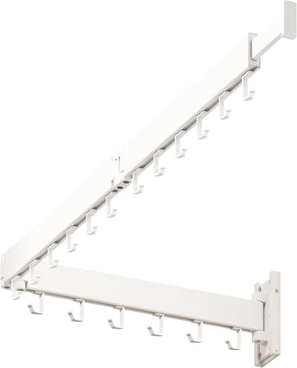 Clothes Drying Rack,Laundry Drying rack,Wall Mounted Clothes Rack,Clothes Hanging Rack,Laundry Rack Wall Mount,Folding Retractable Collapsible Drying Rack Clothing (Three-Poles,J Hooks,White)