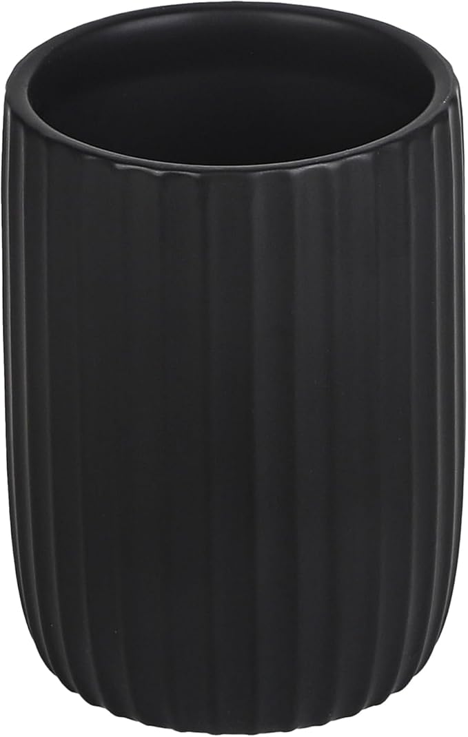VivaBelle 8 oz Toothbrush Holders for Bathroom, Ceramic Tooth Brushing Dispenser, Small Tooth Brush Organizer for Countertop, Toothpaste Storage Stand, Tumbler Storage Cup for Makeup Brushes -Black