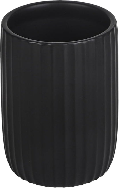 VivaBelle 8 oz Toothbrush Holders for Bathroom, Ceramic Tooth Brushing Dispenser, Small Tooth Brush Organizer for Countertop, Toothpaste Storage Stand, Tumbler Storage Cup for Makeup Brushes -Black