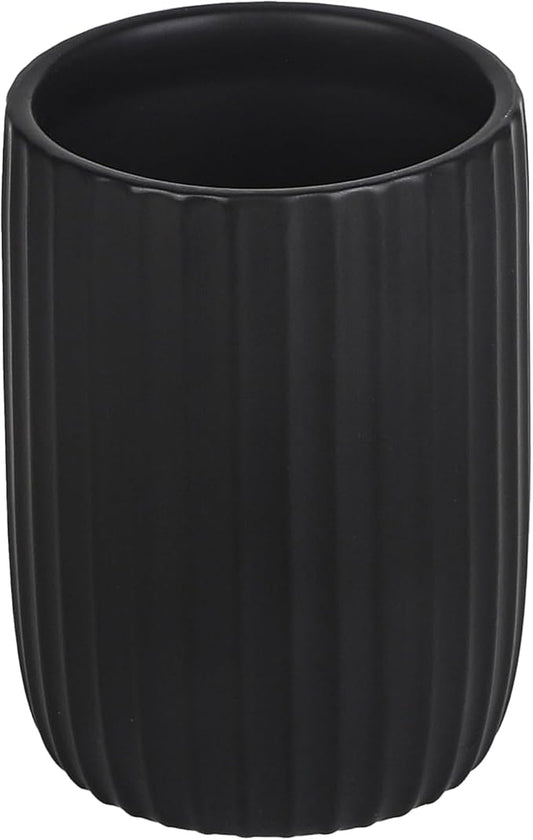 VivaBelle 8 oz Toothbrush Holders for Bathroom, Ceramic Tooth Brushing Dispenser, Small Tooth Brush Organizer for Countertop, Toothpaste Storage Stand, Tumbler Storage Cup for Makeup Brushes -Black