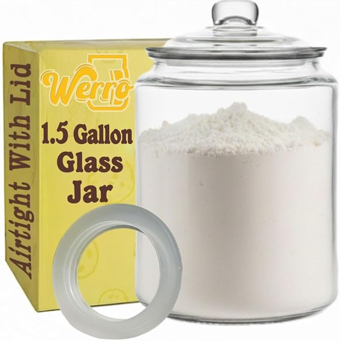 1.5 Gallon Glass Jar With Lid - Extra Gasket - Glass Cookie Jar - Glass Storage Container, Clear Canisters with Airtight Lids, Flour, Pet Treats, Kitchen Food Storage, for Pantry or Laundry
