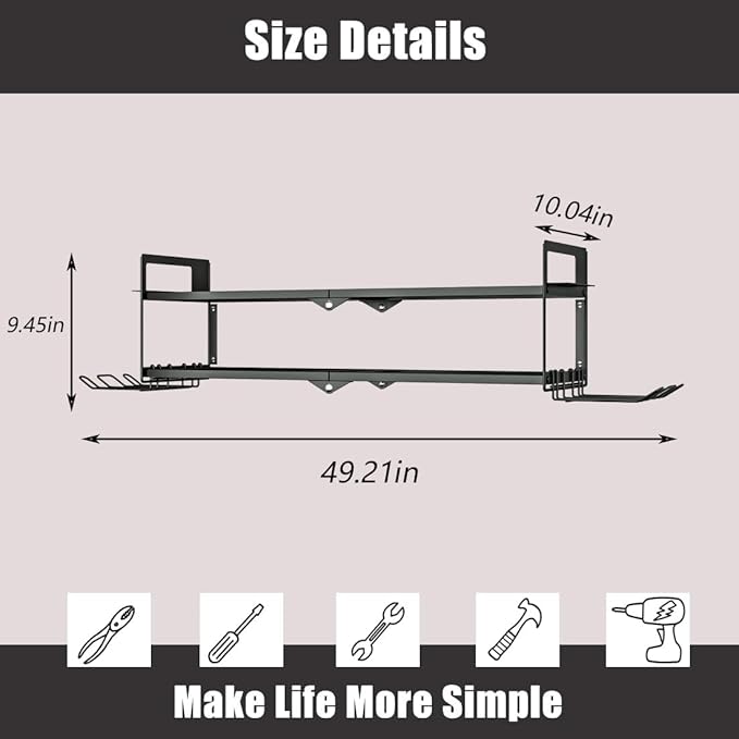 AZERPIAN Heavy Duty Power Tool Organizer Wall Mount for Drill and Cordless Tools Heavy Duty Rack for Garage Organization Workshop Pegboard (2 Layers 4 Slots)