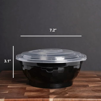TIYA Food Bowls - 36 oz Bulk 120 Pack with Lids - Black Plastic To-Go Containers - Reusable, Microwavable, Dishwasher Safe - Leak-Resistant for Soups & Meal Prep - BPA-Free