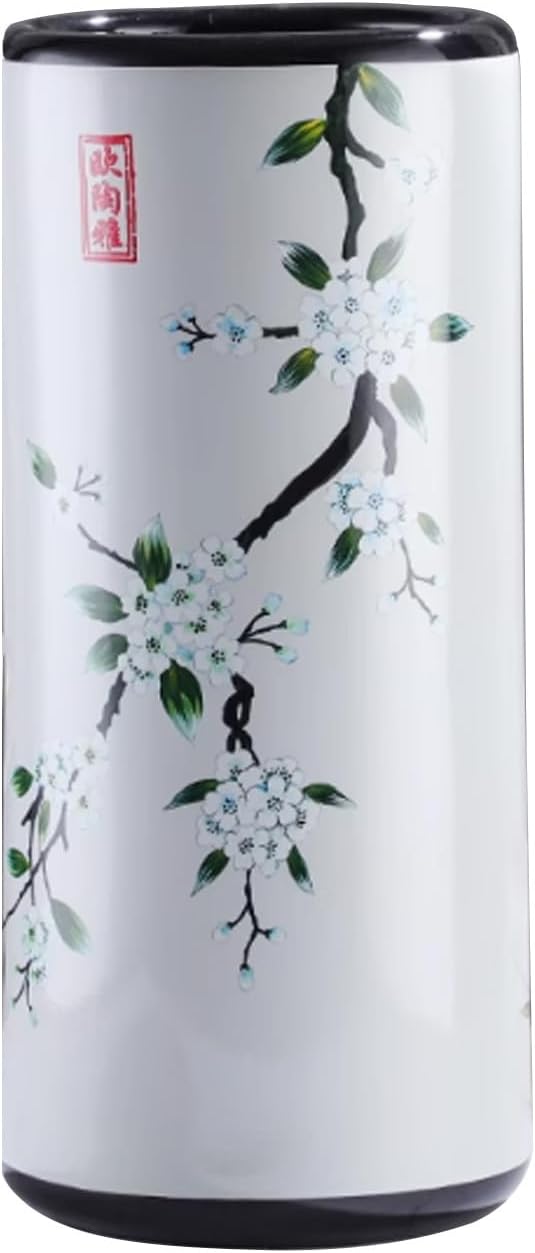 Umbrella Stand Painted Porcelain Handmade Living Room Floor-Standing Cane,Vintage Ceramics Decorative Flower Vases for Home Office Entrance(Black)
