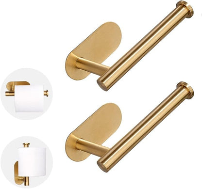 Toilet Paper Holder Self Adhesive Roll Holder Wall Mount for Bathroom and Washroom No Drilling SUS304 Stainless (Brushed Gold, 2)