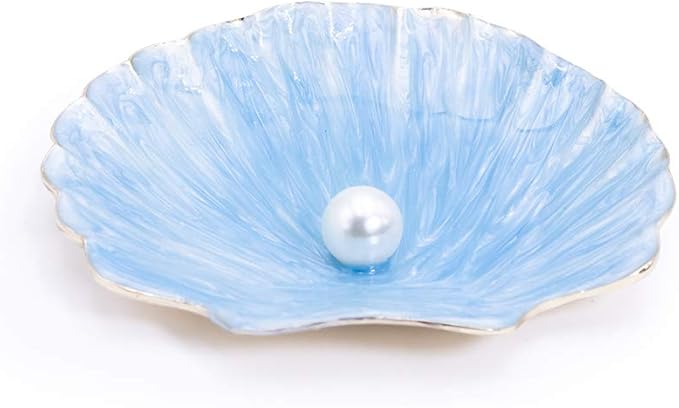 LARAINE Jewelry Tray Ring Display Holder Mermaid Trinket Dish Home Decorative Plate For Earrings Necklace Bracelet Organizer Display (Pearl Blue)