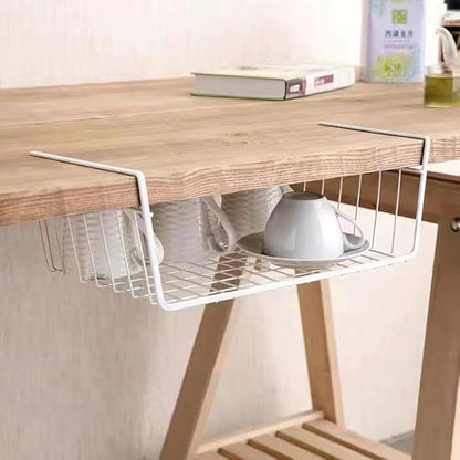 Under Shelf Storage Basket, Pantry Organizers and Laundry Room Organization, Multipurpose Metal Under Cabinet Shelf Wire Basket for Kitchen, Office, Desk (32cm/12.6in)