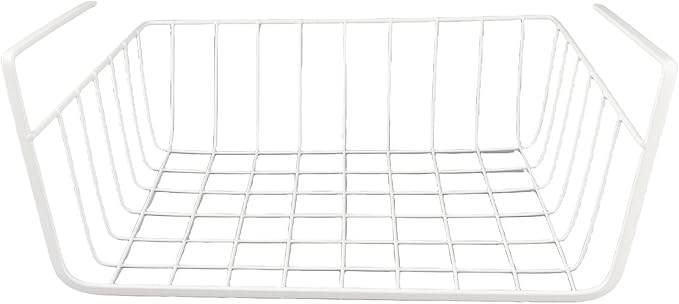 Under Shelf Wire Basket, All Metal Under Shelf Storage Basket Strong Load Bearing for Desk for Office for Bookshelf (L White)