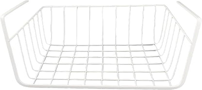 Under Shelf Wire Basket, All Metal Under Shelf Storage Basket Strong Load Bearing for Desk for Office for Bookshelf (L White)
