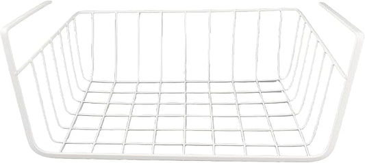 Under Shelf Wire Basket, All Metal Under Shelf Storage Basket Strong Load Bearing for Desk for Office for Bookshelf (L White)
