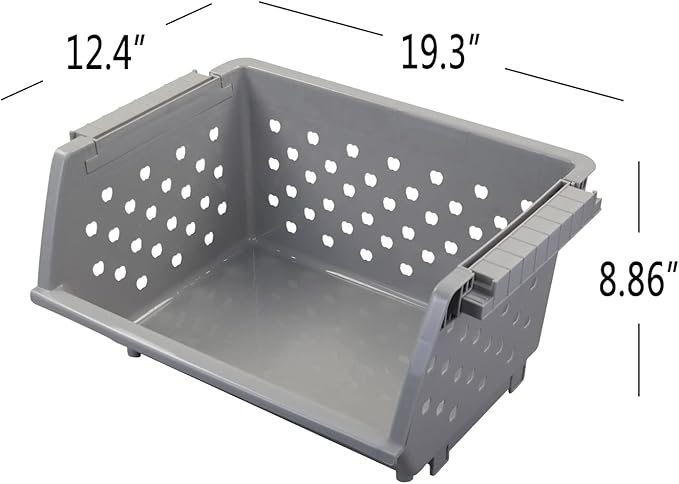 3-Pack Plastic Stacking Organizer Basket, Kitchen Stackable Storage Baskets